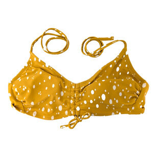 Womens Shoulder Tie Bikini Halter Top Yellow Dots Large 12-14 Swimwear